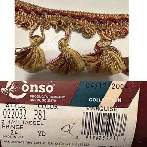 Vtg Conso Fabric Upholstery 2.25" Fringe Tassel Loop Trim Gold Pom Pom by Yard
